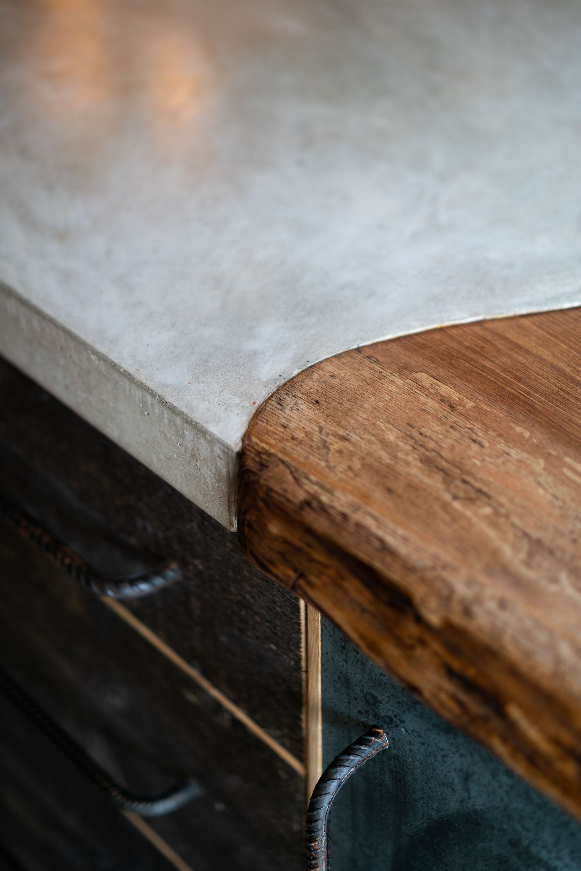 Polished Concrete and Wood Worktop Detail